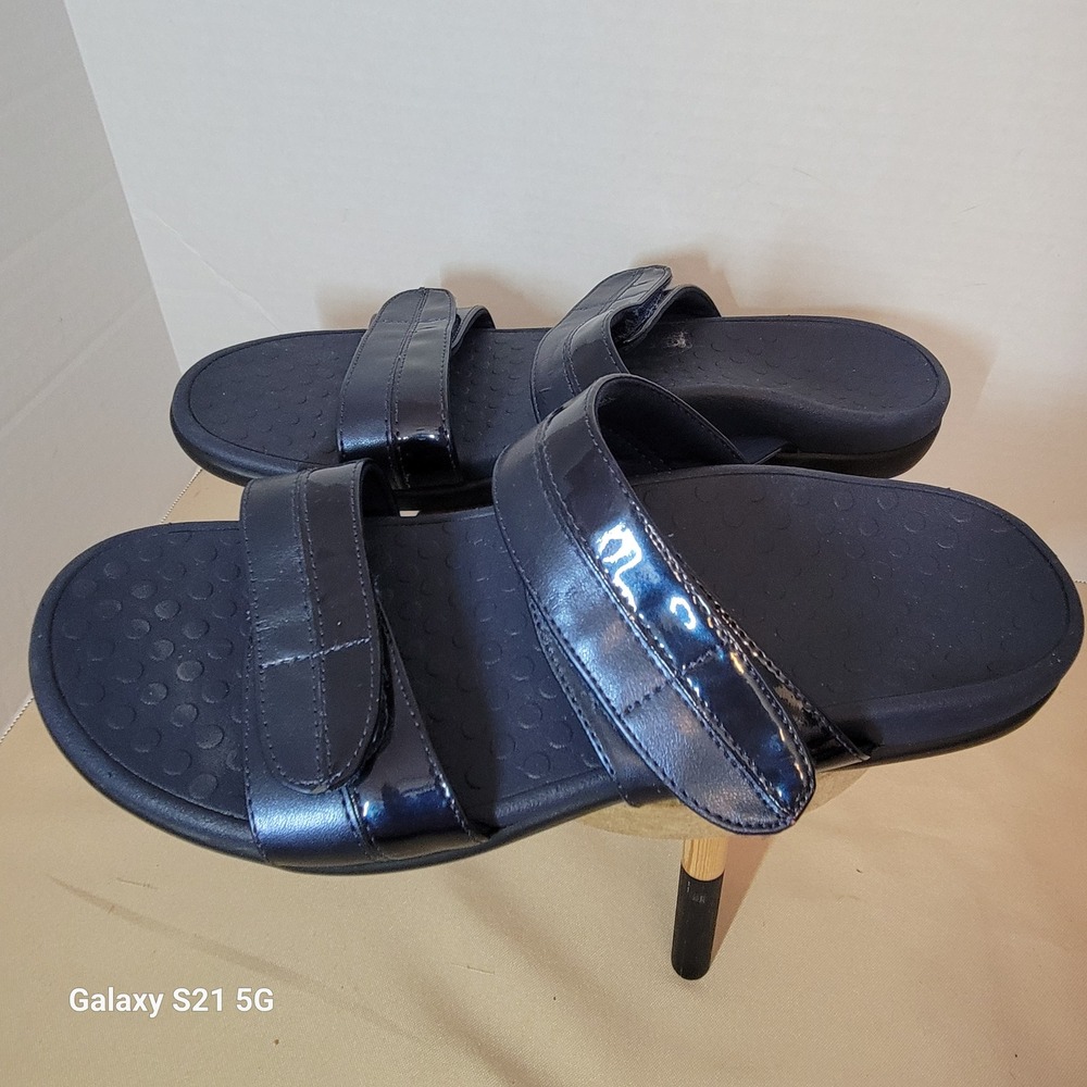 Vionic Navy Blue Orthotic Shore Slide Sandals Adjustable Straps Women 11